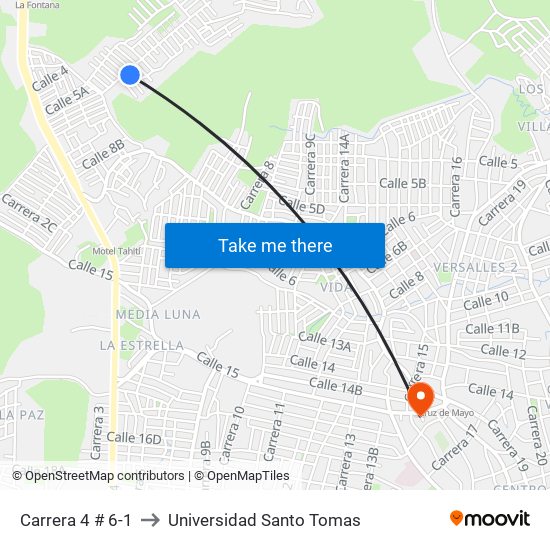 Carrera 4 # 6-1 to Universidad Santo Tomas map