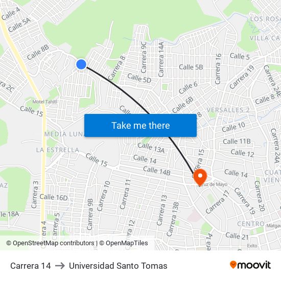 Carrera 14 to Universidad Santo Tomas map