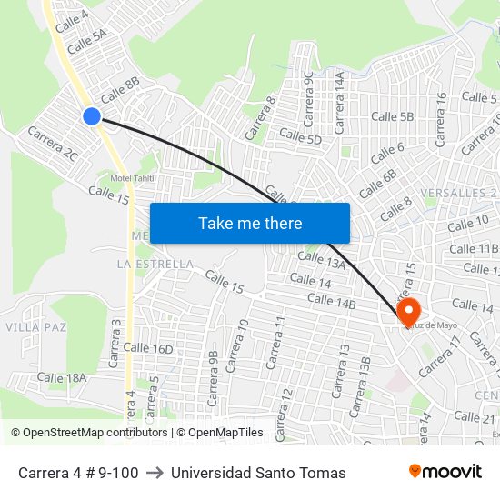 Carrera 4 # 9-100 to Universidad Santo Tomas map