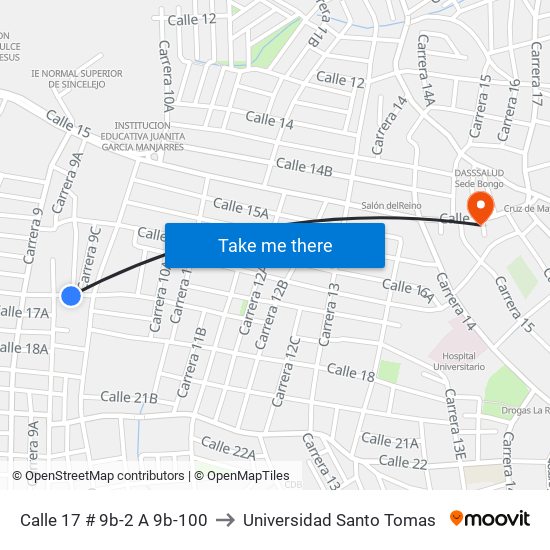 Calle 17 # 9b-2 A 9b-100 to Universidad Santo Tomas map