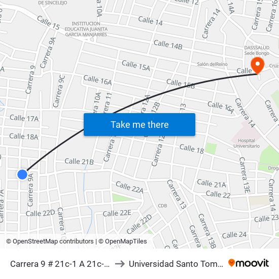 Carrera 9 # 21c-1 A 21c-99 to Universidad Santo Tomas map