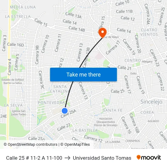 Calle 25 # 11-2 A 11-100 to Universidad Santo Tomas map