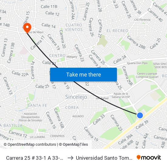 Carrera 25 # 33-1 A 33-99 to Universidad Santo Tomas map