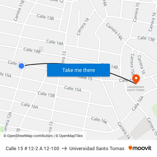 Calle 15 # 12-2 A 12-100 to Universidad Santo Tomas map