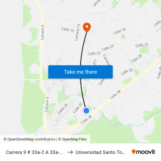 Carrera 9 # 33a-2 A 33a-100 to Universidad Santo Tomas map