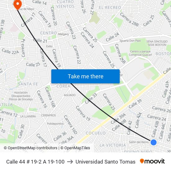 Calle 44 # 19-2 A 19-100 to Universidad Santo Tomas map