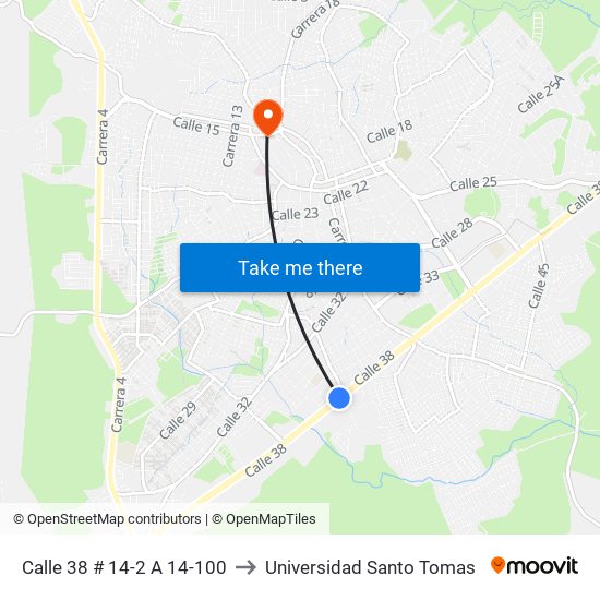 Calle 38 # 14-2 A 14-100 to Universidad Santo Tomas map