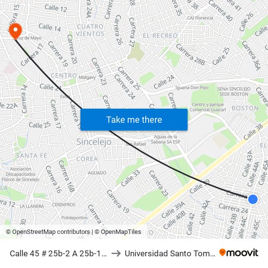 Calle 45 # 25b-2 A 25b-100 to Universidad Santo Tomas map