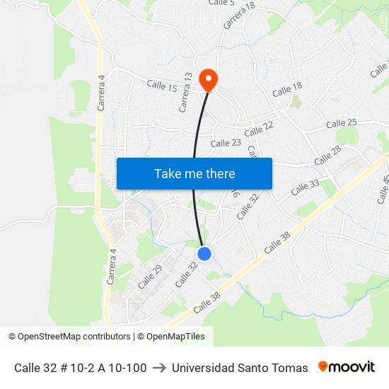 Calle 32 # 10-2 A 10-100 to Universidad Santo Tomas map