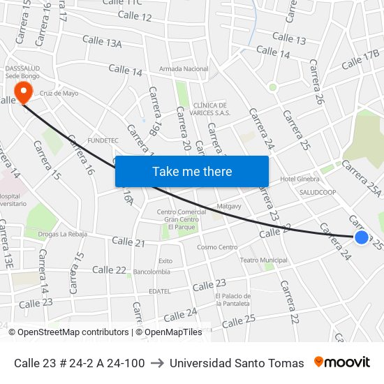 Calle 23 # 24-2 A 24-100 to Universidad Santo Tomas map