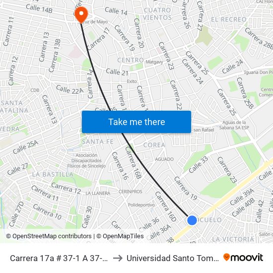 Carrera 17a # 37-1 A 37-99 to Universidad Santo Tomas map