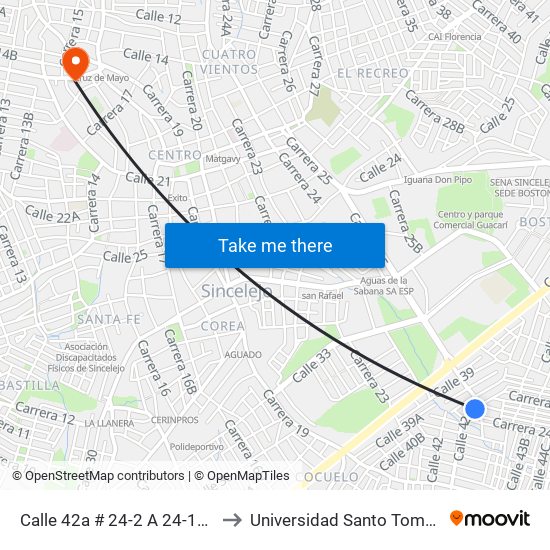 Calle 42a # 24-2 A 24-100 to Universidad Santo Tomas map