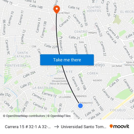 Carrera 15 # 32-1 A 32-99 to Universidad Santo Tomas map