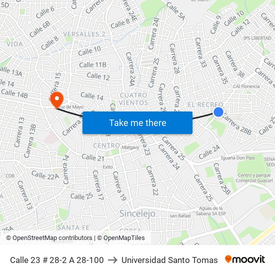 Calle 23 # 28-2 A 28-100 to Universidad Santo Tomas map