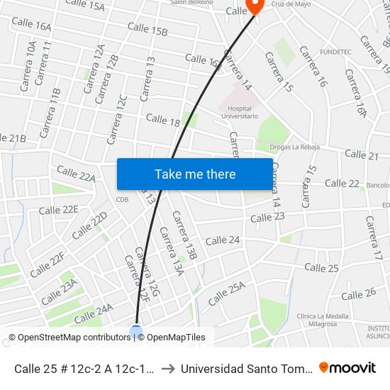 Calle 25 # 12c-2 A 12c-100 to Universidad Santo Tomas map