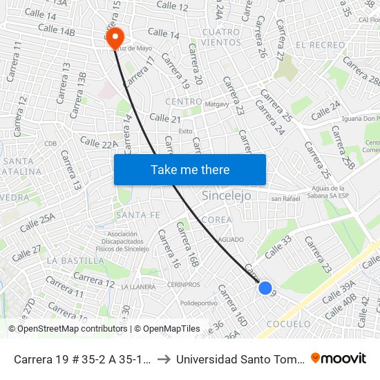 Carrera 19 # 35-2 A 35-100 to Universidad Santo Tomas map