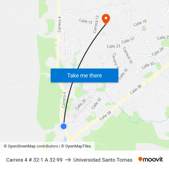 Carrera 4 # 32-1 A 32-99 to Universidad Santo Tomas map