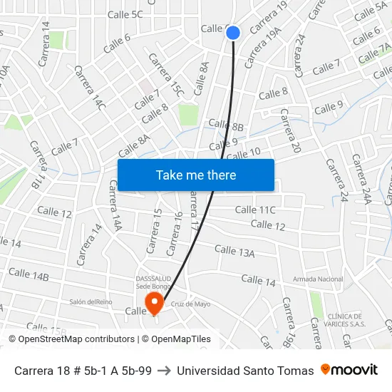 Carrera 18 # 5b-1 A 5b-99 to Universidad Santo Tomas map