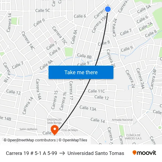 Carrera 19 # 5-1 A 5-99 to Universidad Santo Tomas map