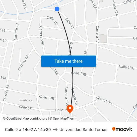 Calle 9 # 14c-2 A 14c-30 to Universidad Santo Tomas map