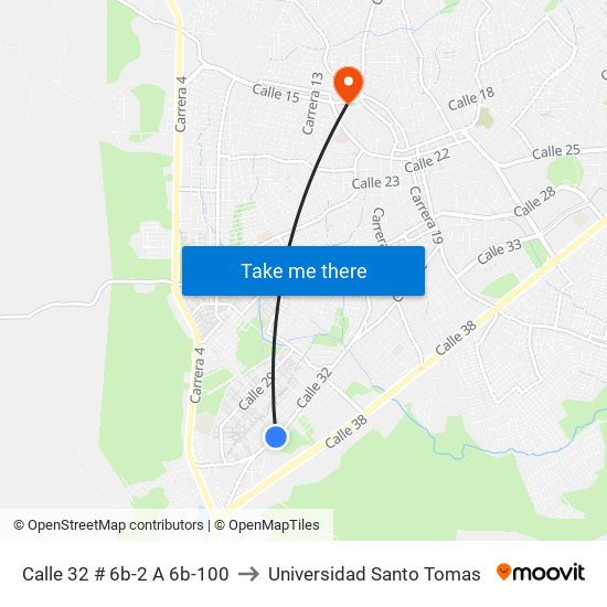 Calle 32 # 6b-2 A 6b-100 to Universidad Santo Tomas map