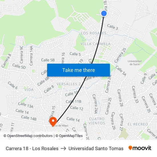 Carrera 18 - Los Rosales to Universidad Santo Tomas map