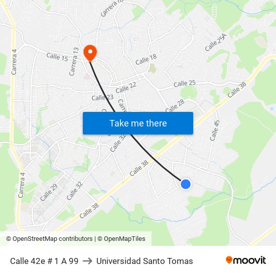 Calle 42e # 1 A 99 to Universidad Santo Tomas map