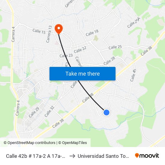 Calle 42b # 17a-2 A 17a-100 to Universidad Santo Tomas map