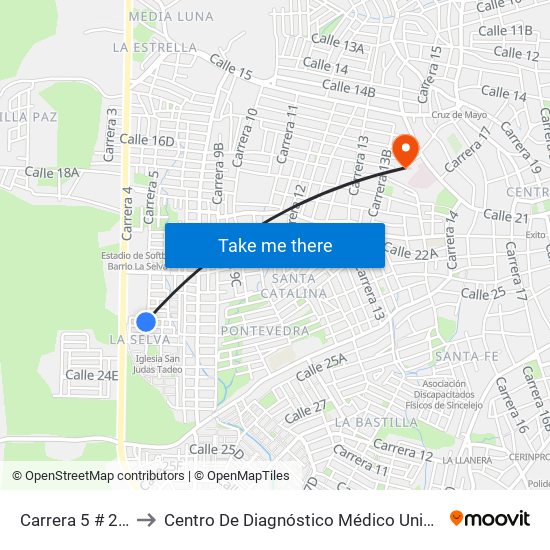 Carrera 5 # 23e-2 A 23e-100 to Centro De Diagnóstico Médico Universidad De Sucre Sede Puerta Blanca map