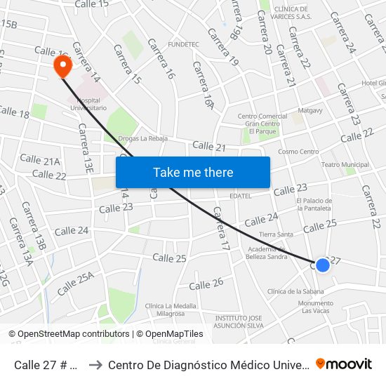 Calle 27 # 20-2 A 20-100 to Centro De Diagnóstico Médico Universidad De Sucre Sede Puerta Blanca map