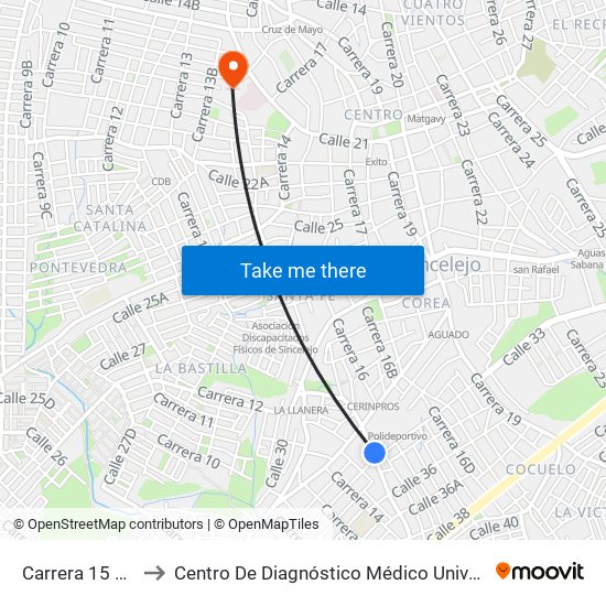 Carrera 15 # 32-1 A 32-99 to Centro De Diagnóstico Médico Universidad De Sucre Sede Puerta Blanca map