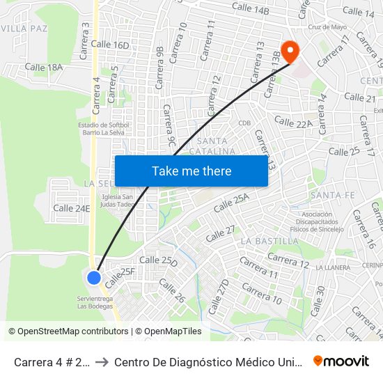 Carrera 4 # 25a-2 A 25a-100 to Centro De Diagnóstico Médico Universidad De Sucre Sede Puerta Blanca map