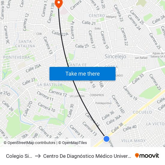 Colegio Simon Araujo to Centro De Diagnóstico Médico Universidad De Sucre Sede Puerta Blanca map