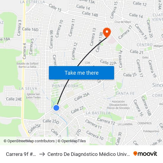 Carrera 9f # 25-2 A 25-100 to Centro De Diagnóstico Médico Universidad De Sucre Sede Puerta Blanca map