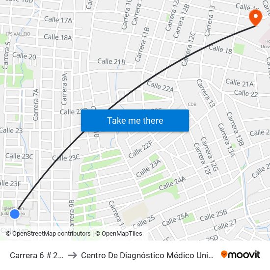 Carrera 6 # 24b-2 A 24b-100 to Centro De Diagnóstico Médico Universidad De Sucre Sede Puerta Blanca map
