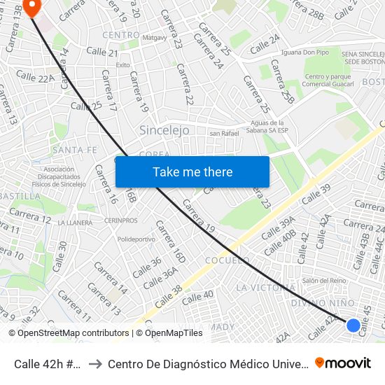 Calle 42h # 18-1 A 18-99 to Centro De Diagnóstico Médico Universidad De Sucre Sede Puerta Blanca map