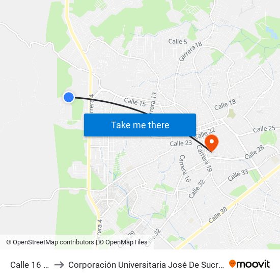 Calle 16 # 2-2 to Corporación Universitaria José De Sucre - Corposucre map