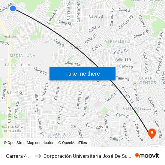 Carrera 4 # 9-99 to Corporación Universitaria José De Sucre - Corposucre map