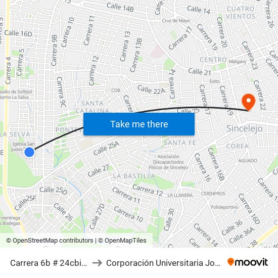 Carrera 6b # 24cbis-2 A 24cbis-100 to Corporación Universitaria José De Sucre - Corposucre map