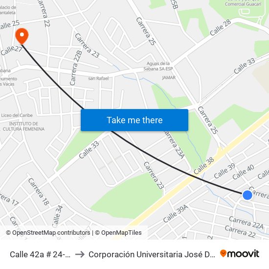 Calle 42a # 24-2 A 24-100 to Corporación Universitaria José De Sucre - Corposucre map