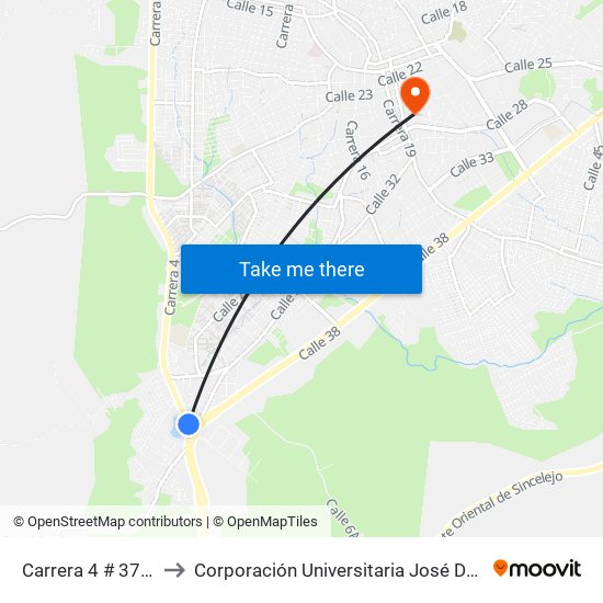 Carrera 4 # 37-1 A 37-83 to Corporación Universitaria José De Sucre - Corposucre map