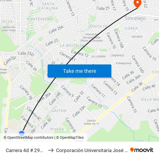 Carrera 4d # 29d-2 A 29d-100 to Corporación Universitaria José De Sucre - Corposucre map