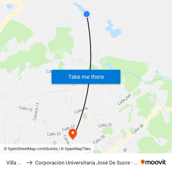 Villa Katy to Corporación Universitaria José De Sucre - Corposucre map