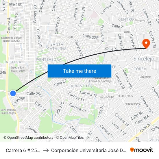 Carrera 6 # 25-1 A 25-29 to Corporación Universitaria José De Sucre - Corposucre map