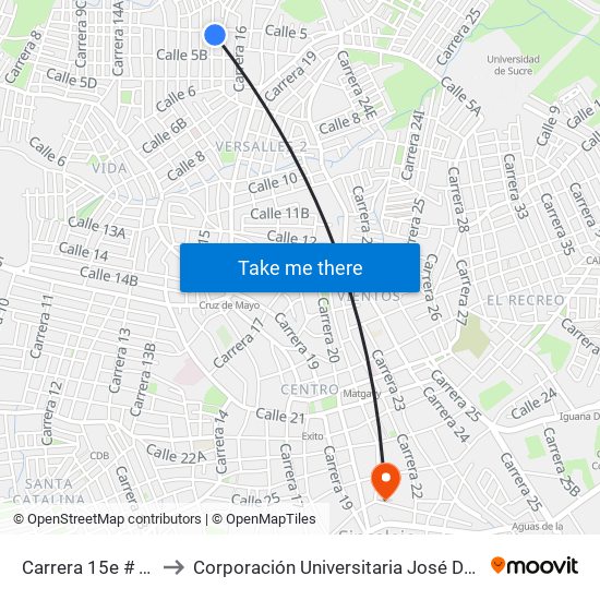 Carrera 15e # 5-1 A 5-99 to Corporación Universitaria José De Sucre - Corposucre map