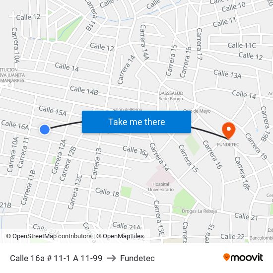 Calle 16a # 11-1 A 11-99 to Fundetec map
