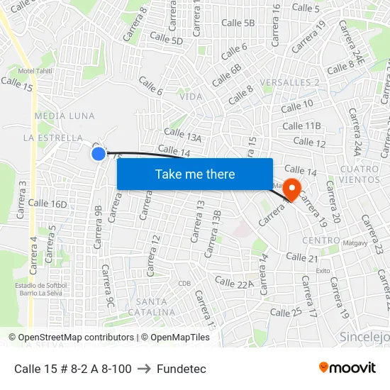 Calle 15 # 8-2 A 8-100 to Fundetec map