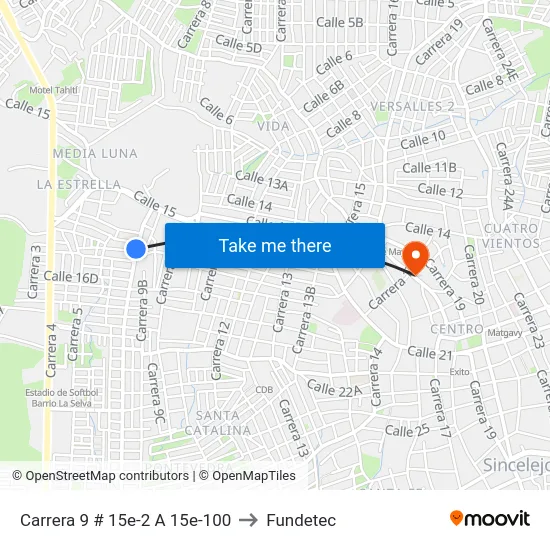 Carrera 9 # 15e-2 A 15e-100 to Fundetec map