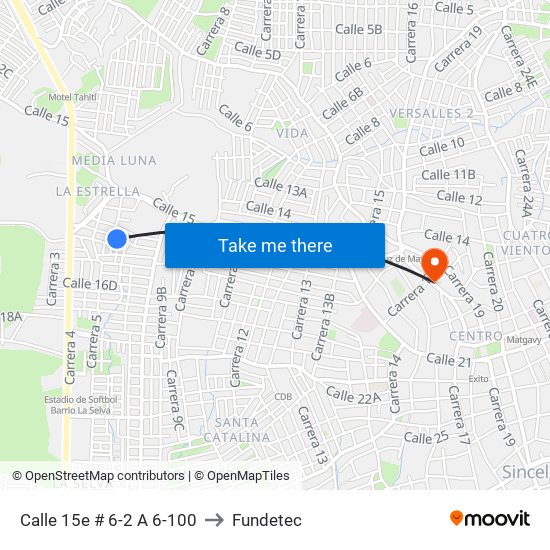 Calle 15e # 6-2 A 6-100 to Fundetec map