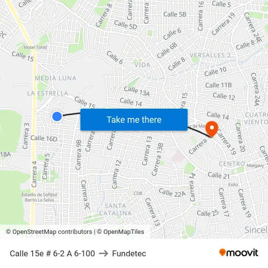 Calle 15e # 6-2 A 6-100 to Fundetec map
